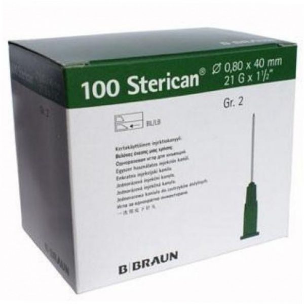 Aguja hipodérmica Sterican 21G x 1/2″, 0,80 x 40 mm. (100 uds)